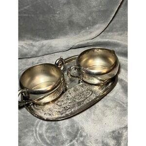 Vintage Silverplate Creamer Sugar Set Tray Ornate Floral Serving Set 3pc